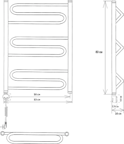 Полотенцесушитель электрический EWRIKA Медея W 80х50 L, белый 473320 Полотенцесушитель электрический EWRIKA Медея W 80х50 L, белый 473320