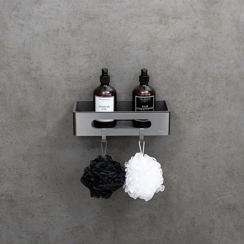 Полка Lemark SHELF LINE с крючками, графит/вставка-пластик графит 9776045 Полка Lemark SHELF LINE с крючками, графит/вставка-пластик графит 9776045