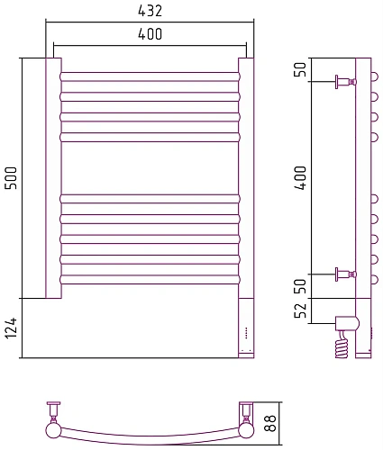Полотенцесушитель электрический Сунержа Богема 3.0 выгнутая 500х400 МЭМ правый 12-5803-5040 Белый Полотенцесушитель электрический Сунержа Богема 3.0 выгнутая 500х400 МЭМ правый 12-5803-5040 Белый