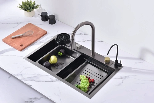 Кухонная мойка ArtDecco Elegant Flow 68 AEF116846 графит, из нержавеющей стали Кухонная мойка ArtDecco Elegant Flow 68 AEF116846 графит, из нержавеющей стали