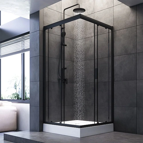 Душевой уголок AM.PM Gem W90G-403-090BT Slide 90x90 стекло прозрачное, профиль черный матовый Душевой уголок AM.PM Gem W90G-403-090BT Slide 90x90 стекло прозрачное, профиль черный матовый
