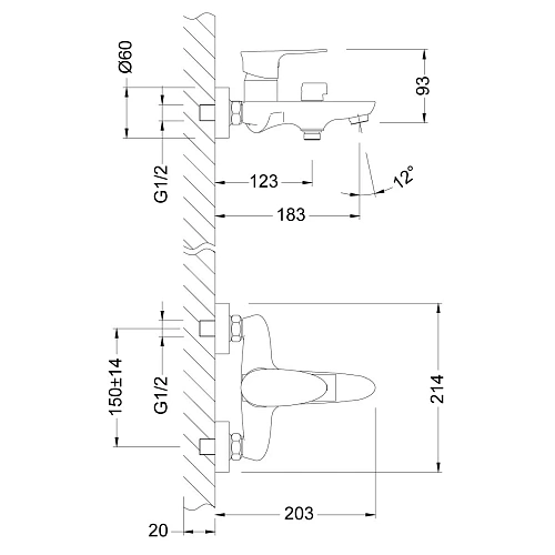 Смеситель для ванны Lemark Nero LM0214C, хром Смеситель для ванны Lemark Nero LM0214C, хром