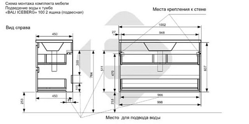 Тумба с раковиной Эстет Bali Iceberg 116 ФР-00018143 1000х450 подвесная 2 ящика Тумба с раковиной Эстет Bali Iceberg 116 ФР-00018143 1000х450 подвесная 2 ящика