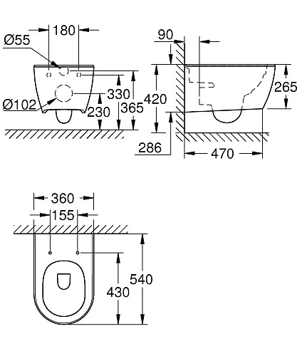 Унитаз подвесной GROHE Essence Ceramic, альпин-белый (3957100H) Унитаз подвесной GROHE Essence Ceramic, альпин-белый (3957100H)