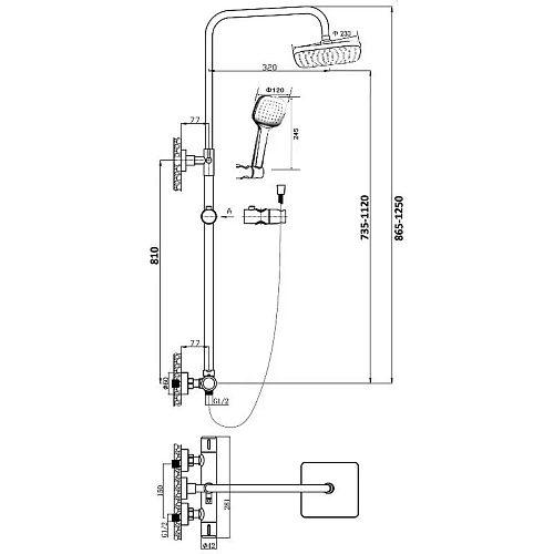 Душевая система Orange Thermo T02S4-912cr c термостатом, хром Душевая система Orange Thermo T02S4-912cr c термостатом, хром