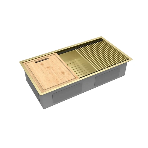 Кухонная мойка Lemark TABAGA 820 из нержавеющей стали с аксессуарами в комплекте: ролл-мат, коландер, разделочная доска, светлое золото 9938134 Кухонная мойка Lemark TABAGA 820 из нержавеющей стали с аксессуарами в комплекте: ролл-мат, коландер, разделочная доска, светлое золото 9938134