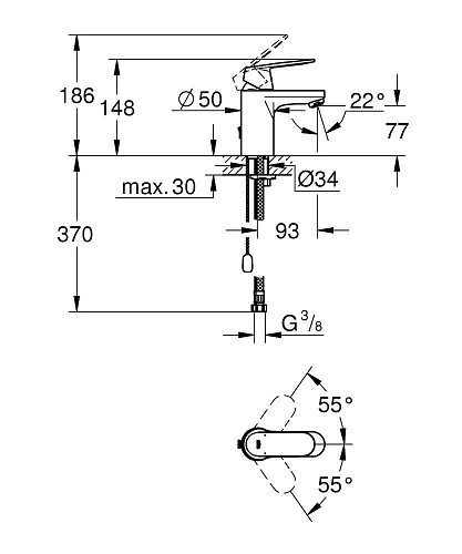 Смеситель для раковины GROHE Eurosmart Cosmopolitan с цепочкой и ограничением расхода воды, хром (32 3282700E Смеситель для раковины GROHE Eurosmart Cosmopolitan с цепочкой и ограничением расхода воды, хром (32 3282700E