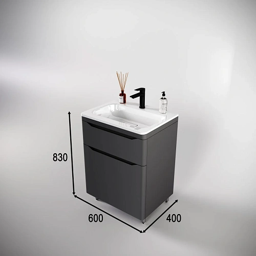 Тумба под раковину Style Line Марелла 60 Люкс антискрейтч серый, PLUS напольная СС-00002397 Тумба под раковину Style Line Марелла 60 Люкс антискрейтч серый, PLUS напольная СС-00002397