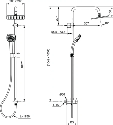Душевая система Ideal Standard IDEALRAIN CUBE A5834AA Душевая система Ideal Standard IDEALRAIN CUBE A5834AA