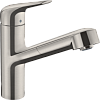 Картинка анонса товара «смеситель для кухни hansgrohe focus m42 150, с вытяжным изливом, 1jet, sbox 71829800, под сталь»
