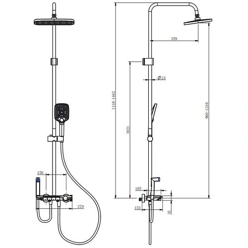 Душевая система BERGES PULSAR на 4 потребителя, с термостатом, черный матовый 075012 Душевая система BERGES PULSAR на 4 потребителя, с термостатом, черный матовый 075012