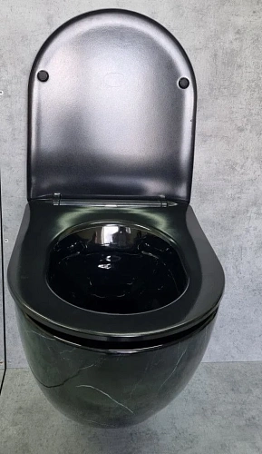 Унитаз подвесной CeramaLux 2212BM черный мрамор с крышкой микролифт Унитаз подвесной CeramaLux 2212BM черный мрамор с крышкой микролифт