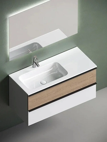 Тумба под раковину Sancos Delta DL100LW 995х445х500 левая, дуб светлый/белый, подвесная Тумба под раковину Sancos Delta DL100LW 995х445х500 левая, дуб светлый/белый, подвесная