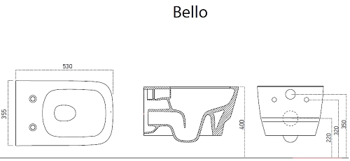 Унитаз подвесной Boheme Bello 971-2-W с функцией биде белый глянец без сиденья Унитаз подвесной Boheme Bello 971-2-W с функцией биде белый глянец без сиденья