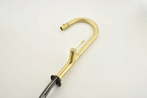 Смеситель для кухни AQUAme Cucina AQM9905BG с выдвижным изливом, с подключением к фильтру с питьевой водой, золото шлифованное Смеситель для кухни AQUAme Cucina AQM9905BG с выдвижным изливом, с подключением к фильтру с питьевой водой, золото шлифованное