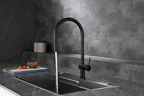Смеситель для кухни AQUAme Cucina AQM9901MB с выдвижным изливом,черный матовый Смеситель для кухни AQUAme Cucina AQM9901MB с выдвижным изливом,черный матовый