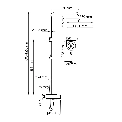 Душевая система WasserKRAFT A113.116.127.CH Thermo с термостатом хром Душевая система WasserKRAFT A113.116.127.CH Thermo с термостатом хром