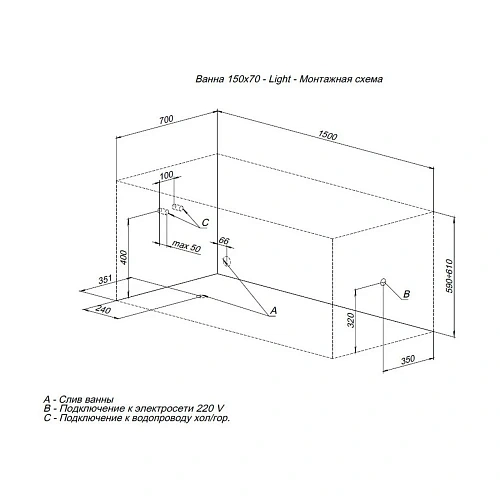 Акриловая ванна Aquanet Light 150x70 00242507 Акриловая ванна Aquanet Light 150x70 00242507