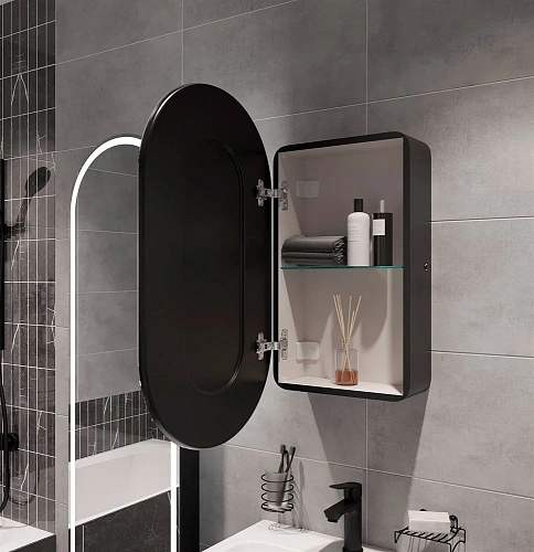 Зеркальный шкаф STWORKI Мальмё МВК073 45, с подсветкой, черный, навесной, в стиле лофт, светодиоды 5 541293 Зеркальный шкаф STWORKI Мальмё МВК073 45, с подсветкой, черный, навесной, в стиле лофт, светодиоды 5 541293