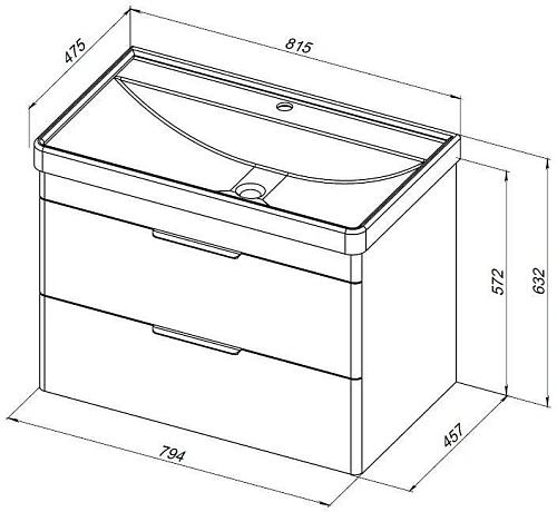 Тумба под раковину Aquanet Ирис new 815 белый глянец (2 ящика) 00310146 Тумба под раковину Aquanet Ирис new 815 белый глянец (2 ящика) 00310146