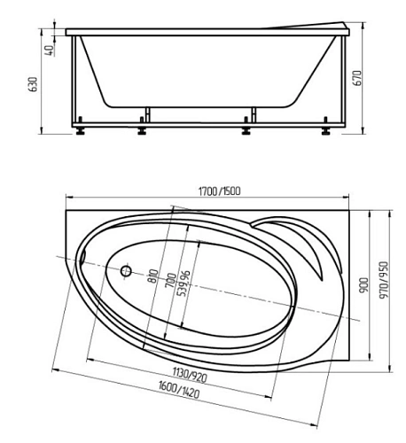 Акриловая ванна Aquatek Бетта 170 правая пустая с фронтальным экраном BET170-0000100 Акриловая ванна Aquatek Бетта 170 правая пустая с фронтальным экраном BET170-0000100