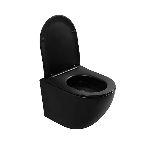Унитаз подвесной ABBER Bequem AC1100TMB черный матовый, безободковый, смыв торнадо Унитаз подвесной ABBER Bequem AC1100TMB черный матовый, безободковый, смыв торнадо