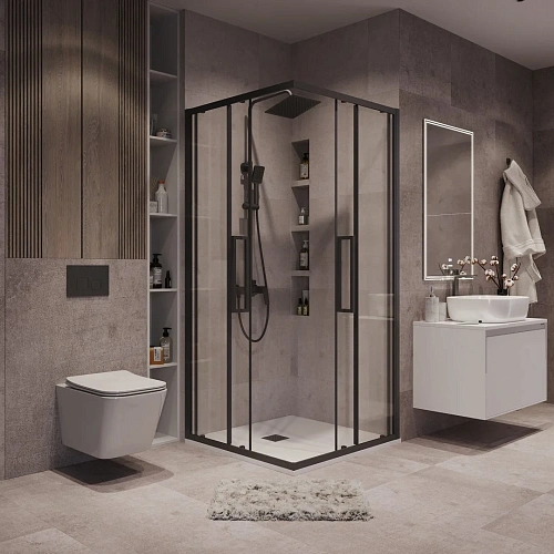 Душевой уголок GROSSMAN Cosmo 300.K33.02.9090.21.00 (90x90x195) квадрат,раздвижн,черн. матов.,стекло прозрачн Душевой уголок GROSSMAN Cosmo 300.K33.02.9090.21.00 (90x90x195) квадрат,раздвижн,черн. матов.,стекло прозрачн