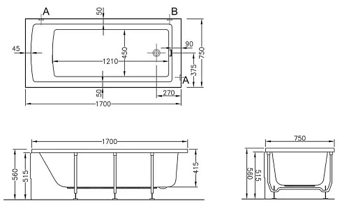 Акриловая ванна Vitra Neon 170x75 52280001000 Акриловая ванна Vitra Neon 170x75 52280001000