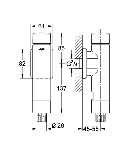 Смывное устройство под давлением для унитаза GROHE Rondo (37347000) Смывное устройство под давлением для унитаза GROHE Rondo (37347000)