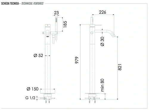 Смеситель для ванны Remer X Style INOX SSX08, нержавеющая сталь Смеситель для ванны Remer X Style INOX SSX08, нержавеющая сталь