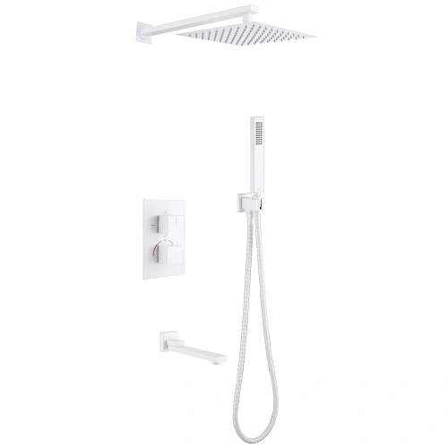 Душевая система ABBER Daheim AF8250W скрытого монтажа с изливом, термостат, белая матовая Душевая система ABBER Daheim AF8250W скрытого монтажа с изливом, термостат, белая матовая