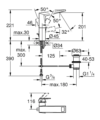 Смеситель для раковины GROHE Allure Brilliant с высоким изливом, сливной гарнитур (23109DC0) Смеситель для раковины GROHE Allure Brilliant с высоким изливом, сливной гарнитур (23109DC0)