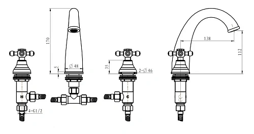 Смеситель для раковины Boheme FLORA хром 277-FL на 3 отверстия Смеситель для раковины Boheme FLORA хром 277-FL на 3 отверстия