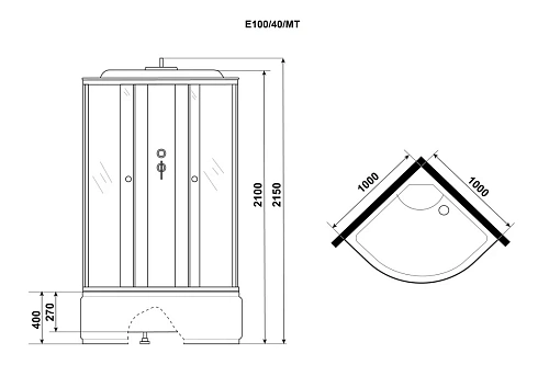 Душевая кабина Niagara Eco E100/40/MT (1000х1000х2150) E100/40/MT Душевая кабина Niagara Eco E100/40/MT (1000х1000х2150) E100/40/MT