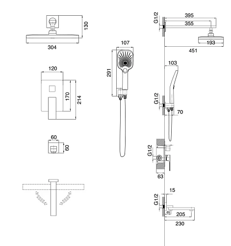 Душевая система GROSSMAN Style 501.K35.05.320 скрытого монтажа золото сатиновый Душевая система GROSSMAN Style 501.K35.05.320 скрытого монтажа золото сатиновый