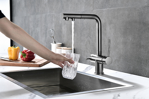 Смеситель для кухни Paulmark SERPENTINE вороненая сталь Se213222-GM Смеситель для кухни Paulmark SERPENTINE вороненая сталь Se213222-GM