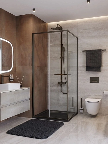 Душевой уголок CEZARES LUX-A-FS-1-90-C-GM 90x90 см, профиль оружейная сталь, стекло прозрачное Душевой уголок CEZARES LUX-A-FS-1-90-C-GM 90x90 см, профиль оружейная сталь, стекло прозрачное