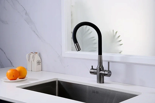 Смеситель для кухни Paulmark Salix вороненая сталь Sa213419-GM Смеситель для кухни Paulmark Salix вороненая сталь Sa213419-GM