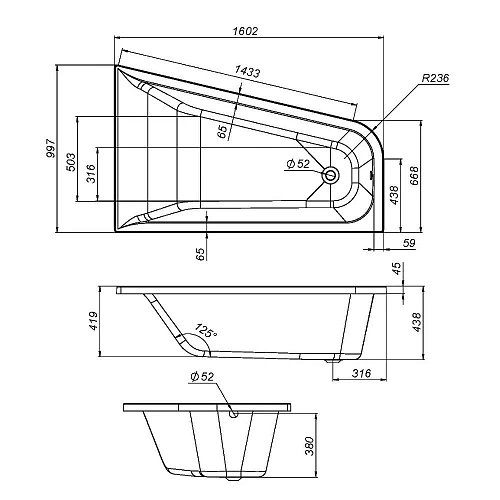 Акриловая ванна AM.PM Spirit W72A-160R100W-A2 ассиметричная 160x100, правая Акриловая ванна AM.PM Spirit W72A-160R100W-A2 ассиметричная 160x100, правая