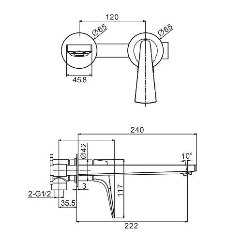 Смеситель для раковины Raglo R07.11.09 встраиваемый, монолитный, графит Смеситель для раковины Raglo R07.11.09 встраиваемый, монолитный, графит