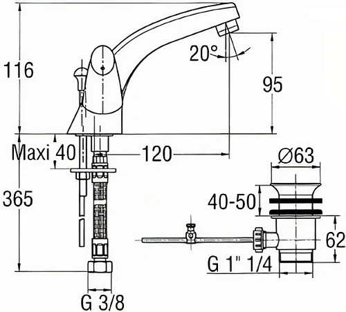 Смеситель для раковины Jacob Delafon Ginko E72915-CP с донным клапаном Смеситель для раковины Jacob Delafon Ginko E72915-CP с донным клапаном