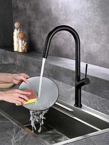 Смеситель для кухни AQUAme Cucina AQM9905MB с выдвижным изливом, с подключением к фильтру с питьевой водой, черный матовый Смеситель для кухни AQUAme Cucina AQM9905MB с выдвижным изливом, с подключением к фильтру с питьевой водой, черный матовый
