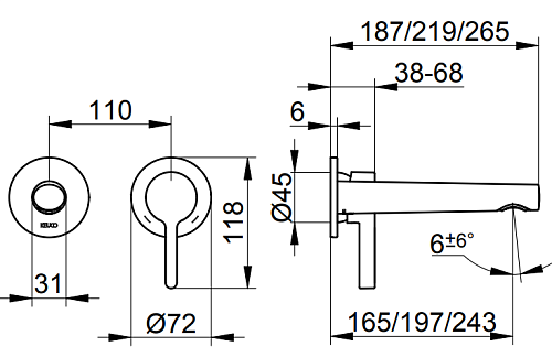 Смеситель для раковины Keuco Edition 400 51516050202, для встройки 265 мм Смеситель для раковины Keuco Edition 400 51516050202, для встройки 265 мм