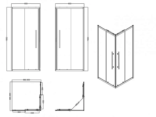 Душевой уголок Esbano ESF-90KV-C (ESOGF90KVС) 90х90х195 прозрачное стекло, профиль хром Душевой уголок Esbano ESF-90KV-C (ESOGF90KVС) 90х90х195 прозрачное стекло, профиль хром