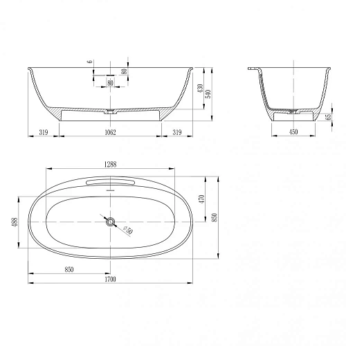Ванна отдельностоящая ABBER AS9631 170x85 универсальная, белая матовая, искусственный камень Ванна отдельностоящая ABBER AS9631 170x85 универсальная, белая матовая, искусственный камень