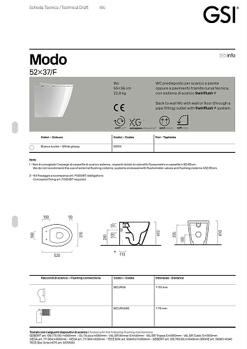 Унитаз приставной GSI MODO безободковый Swirlflush белый (981011) без сиденья Унитаз приставной GSI MODO безободковый Swirlflush белый (981011) без сиденья
