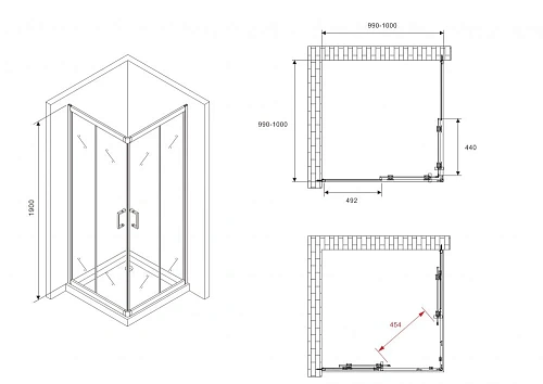 Душевой уголок ABBER Schwarzer Diamant AG02100B5 100x100 см универсальный, профиль черный, стекло прозрачное Душевой уголок ABBER Schwarzer Diamant AG02100B5 100x100 см универсальный, профиль черный, стекло прозрачное