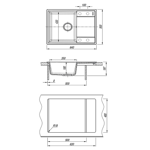 Кухонная мойка Lemark IMANDRA 640 врезная из кварцгранита, с крылом, антрацит 9910019 Кухонная мойка Lemark IMANDRA 640 врезная из кварцгранита, с крылом, антрацит 9910019