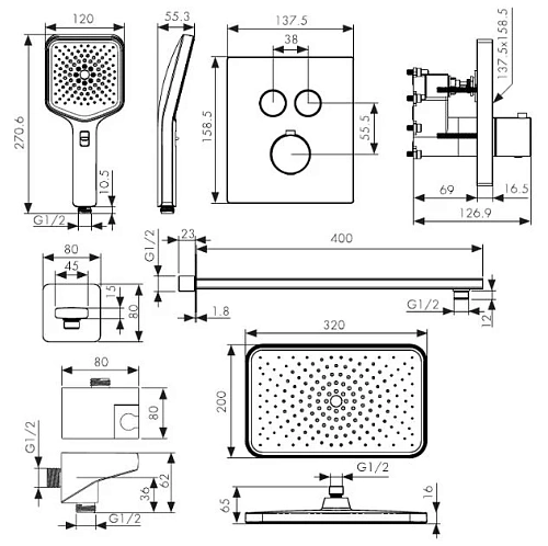 Душевая система Kaiser Sano с термостатом, скрытого монтажа шлифованное золото 08477-3 Душевая система Kaiser Sano с термостатом, скрытого монтажа шлифованное золото 08477-3