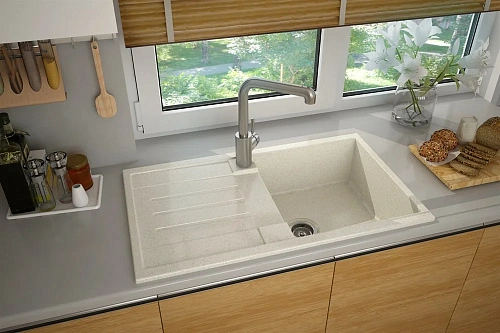 Кухонная мойка Aquaton Верона 1A710032VR220 из литого мрамора, прямоугольная, с крылом, песочная Кухонная мойка Aquaton Верона 1A710032VR220 из литого мрамора, прямоугольная, с крылом, песочная